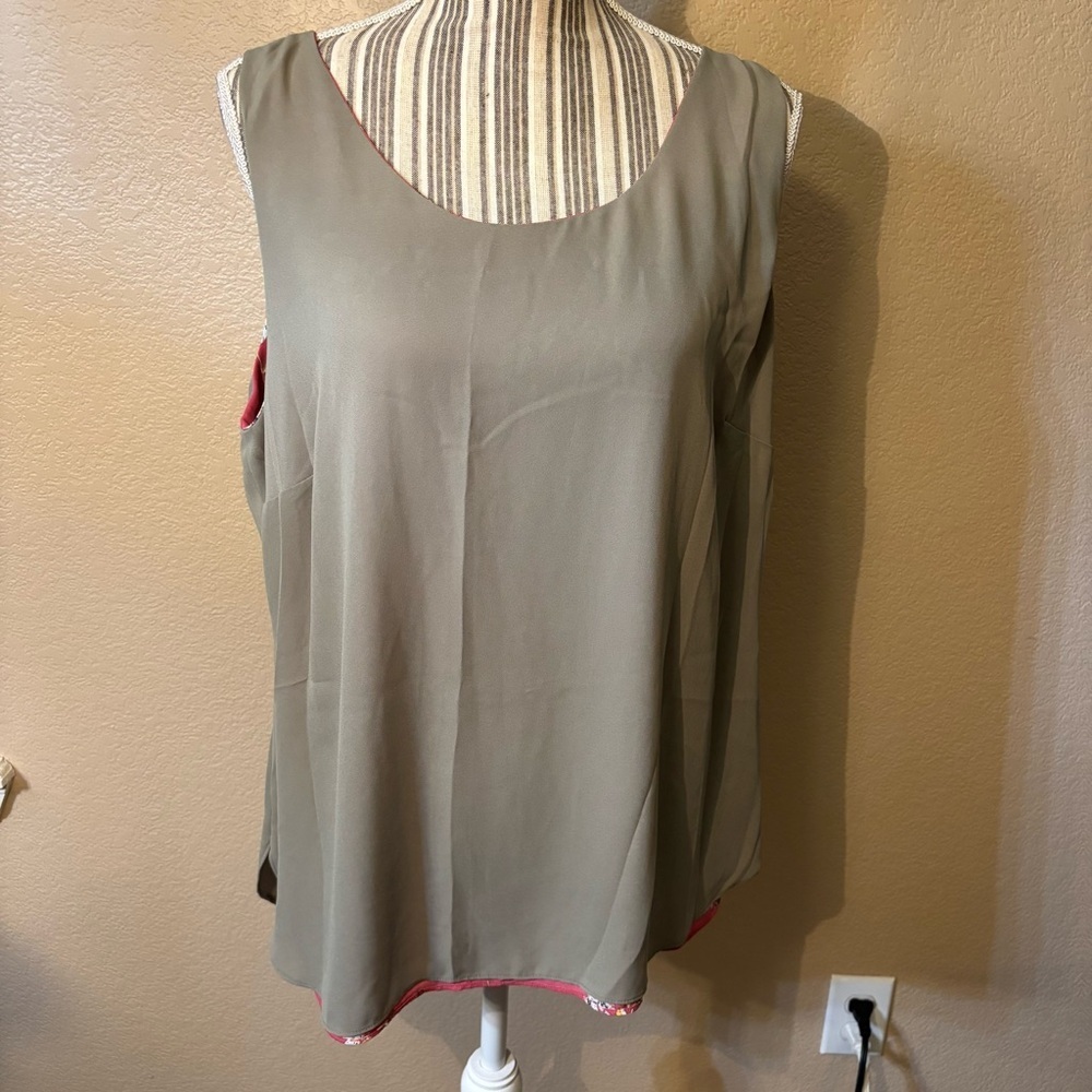 Sale! NEW Chico's Blouse 2 (Large/12) Pink Floral Sleeveless Reversible Tan Boho - Picture 9 of 15